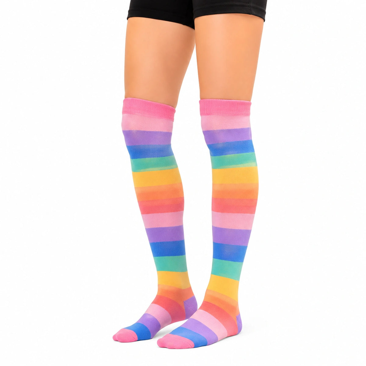 Chaussettes hautes 35-38 en maille extensible rayées multicolores style ludique