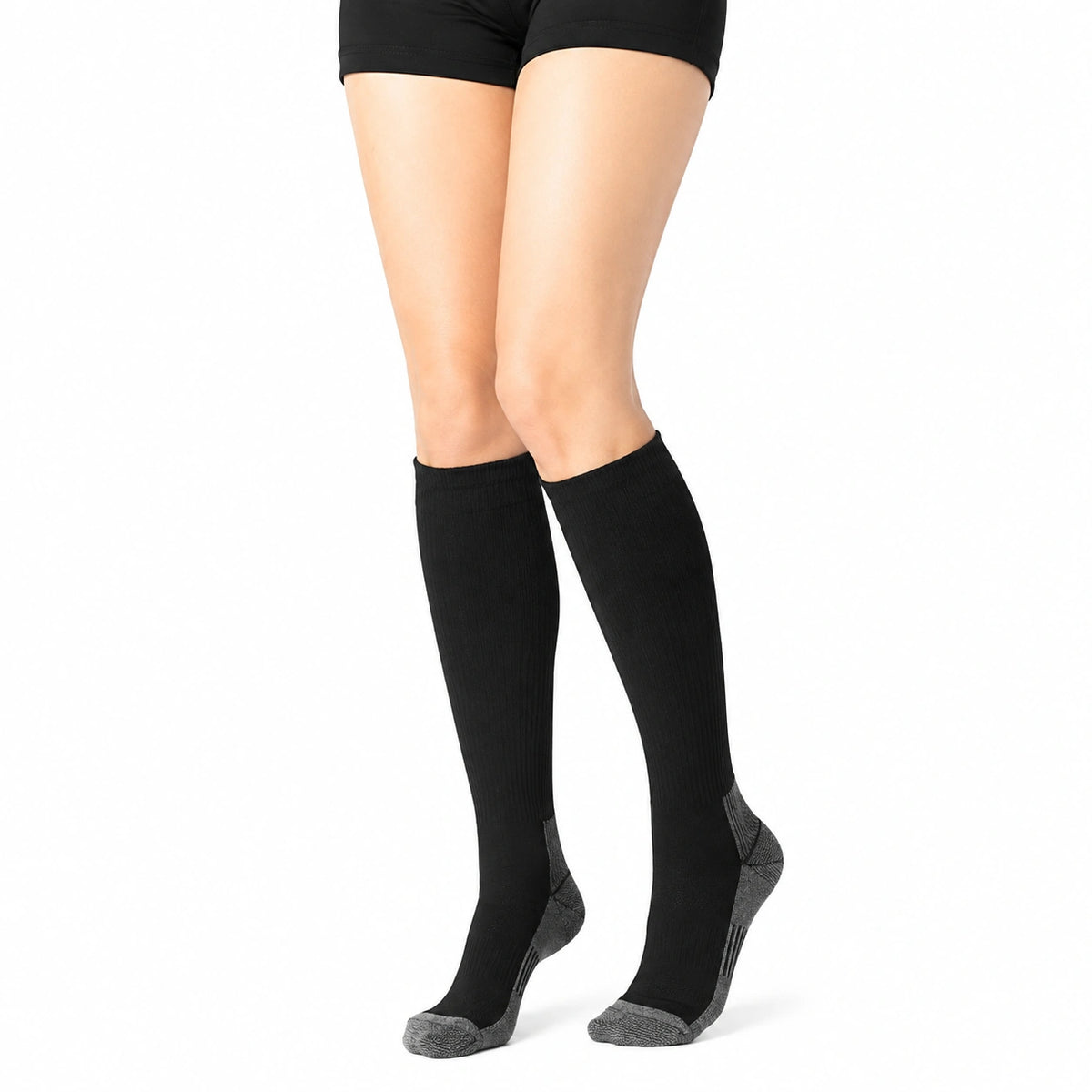 Chaussettes hautes 35-38 en textile noir et gris côtelé pour sport