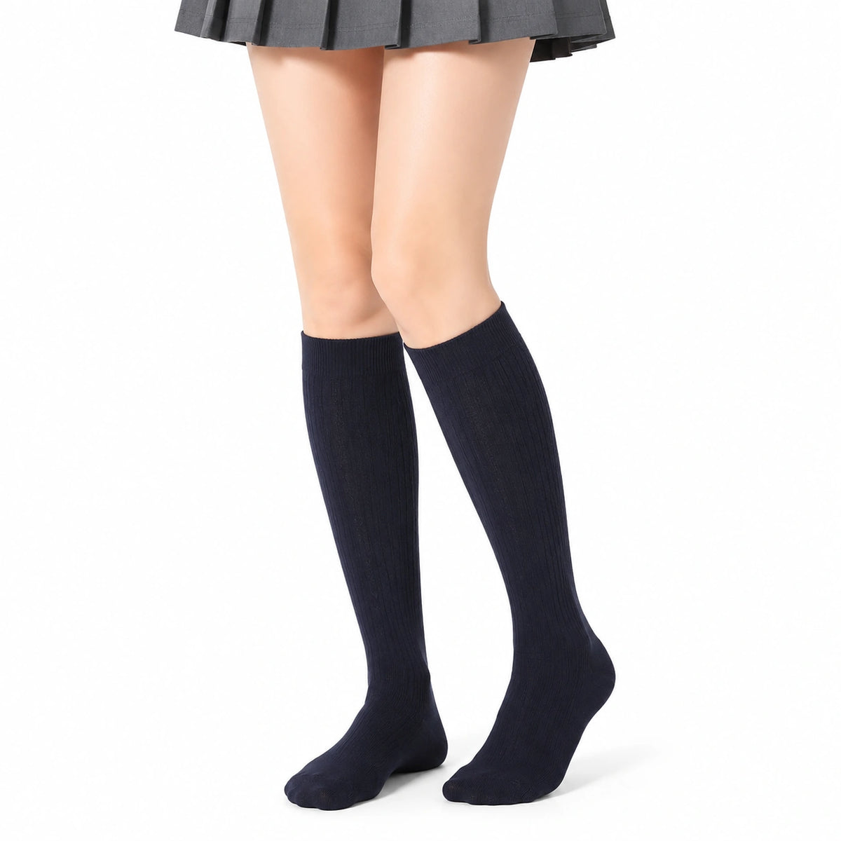 Chaussettes hautes 39-42 en textile côtelé bleu marine style uni