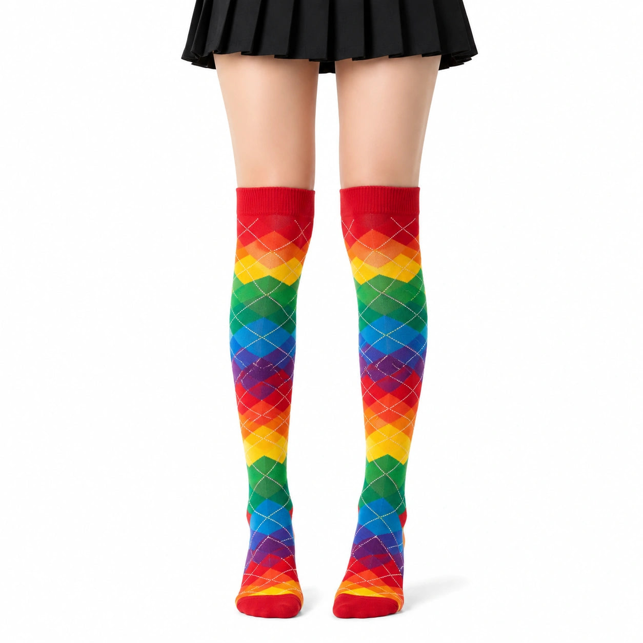 Chaussettes hautes 39-42 en textile multicolore à losanges style preppy