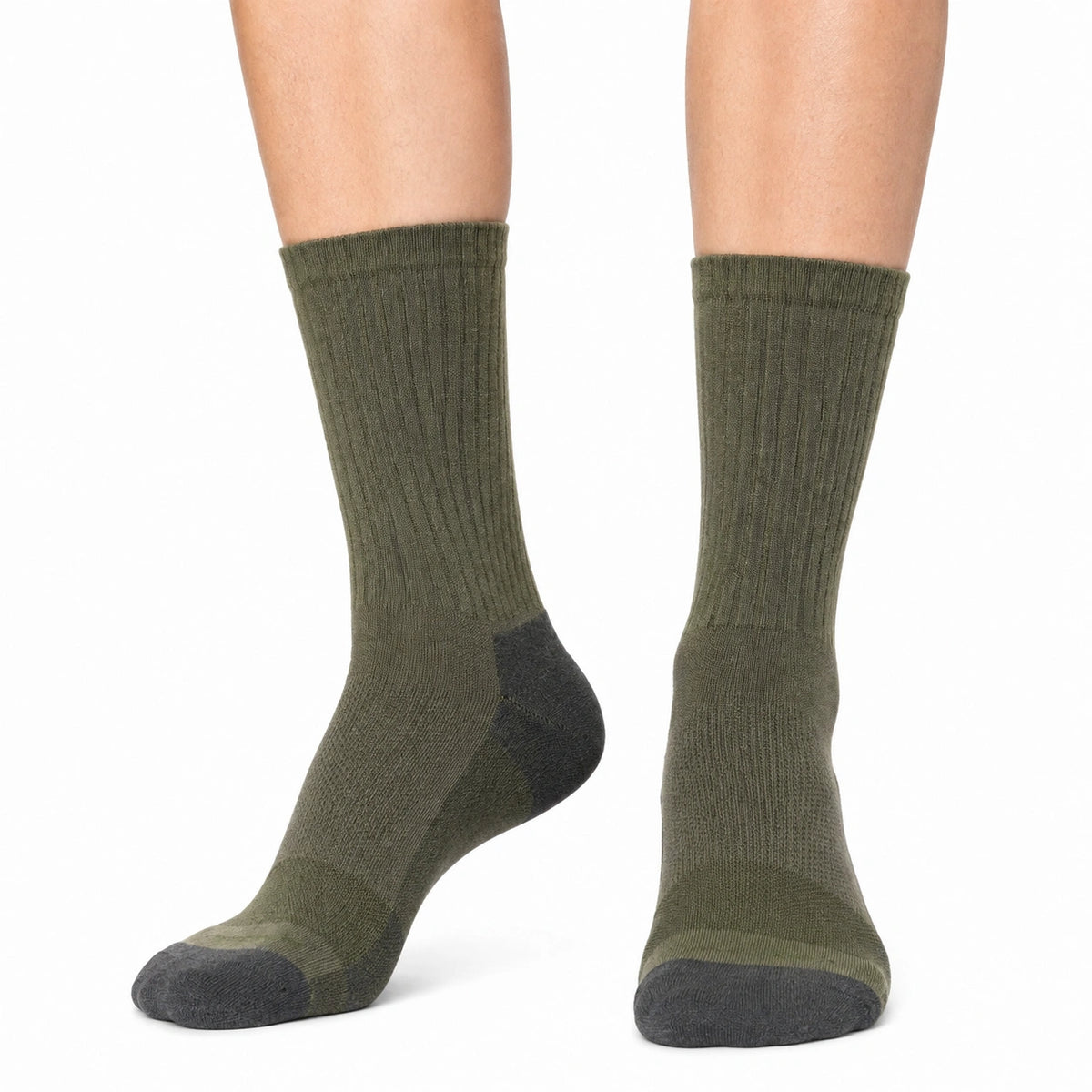 Chaussettes mi-mollet 35-38 en maille vert kaki et gris anthracite côtelées