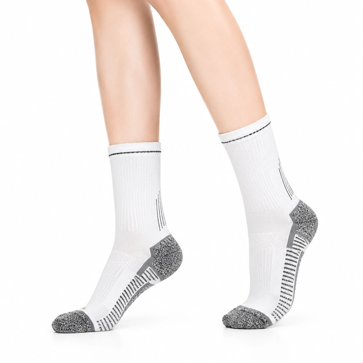 Chaussettes de sport 35-38 en maille textile blanche et grise à semelle texturée