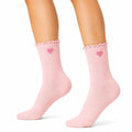 Chaussettes femme 39-42 rose en maille côtelée motif cœur style romantique