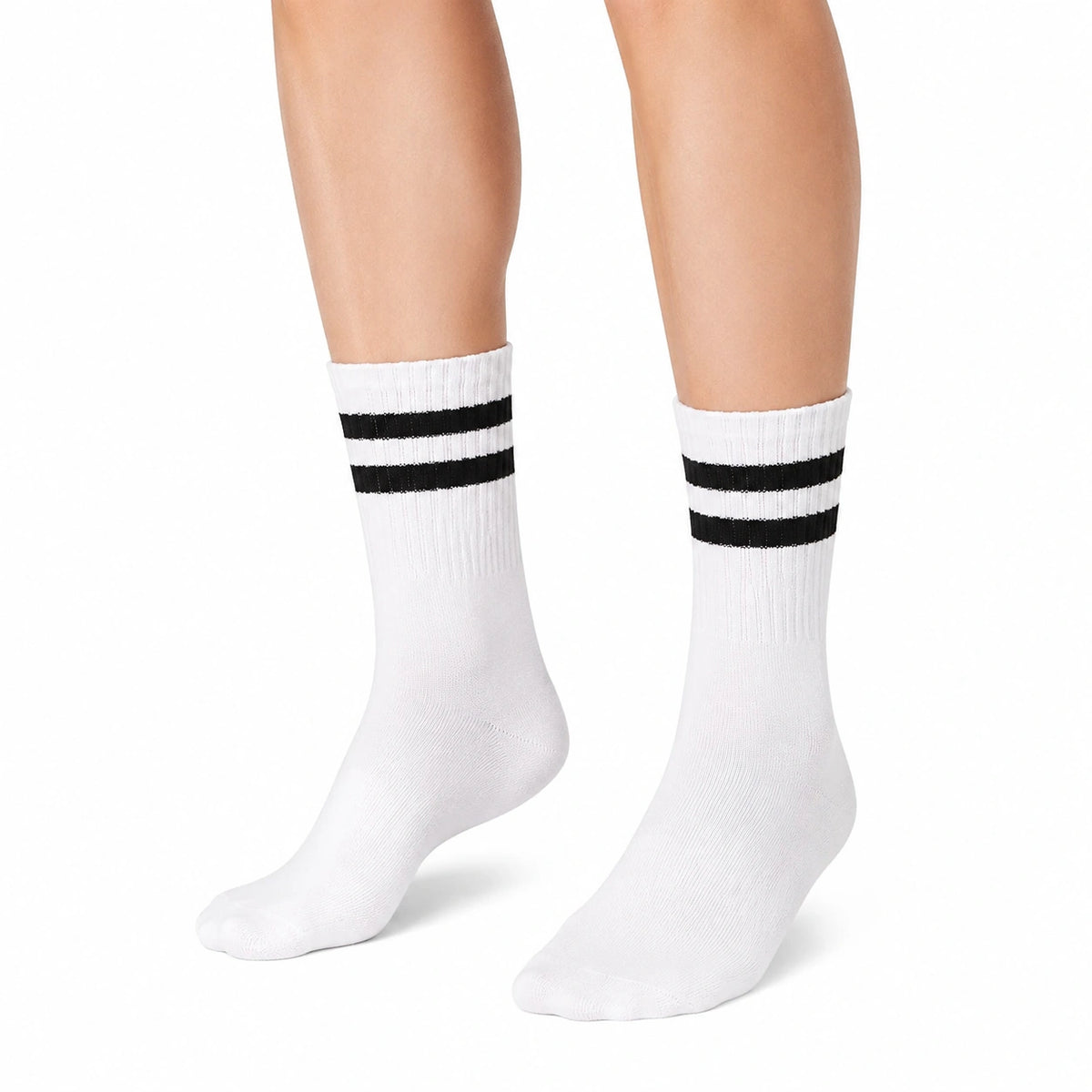 Chaussettes mi-mollet 43-46 blanches à rayures noires style sportif